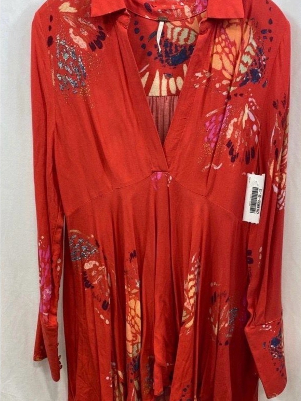 Free People Field of ButterfliesRed Floral-Print Tunic High-low